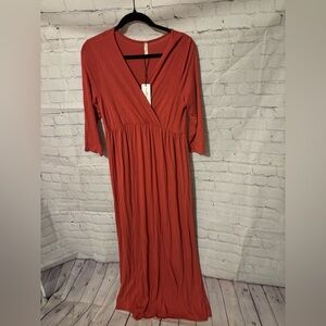 NWT* Mother Bee Maternity Rust Wrap-Style Maxi Dress size L